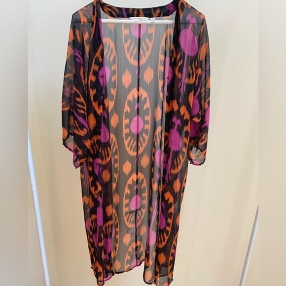 Soft Surroundings Tops - NWOT Soft Surroundings lightweight beaded kimono small pink orange black boho
